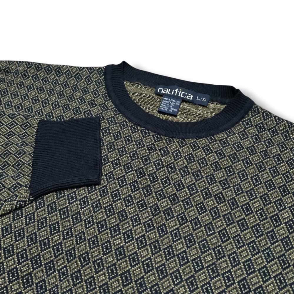 Vintage Nautica Diamond Knit Sweater Y2K Pullover Long Sleeve Mens Large‎